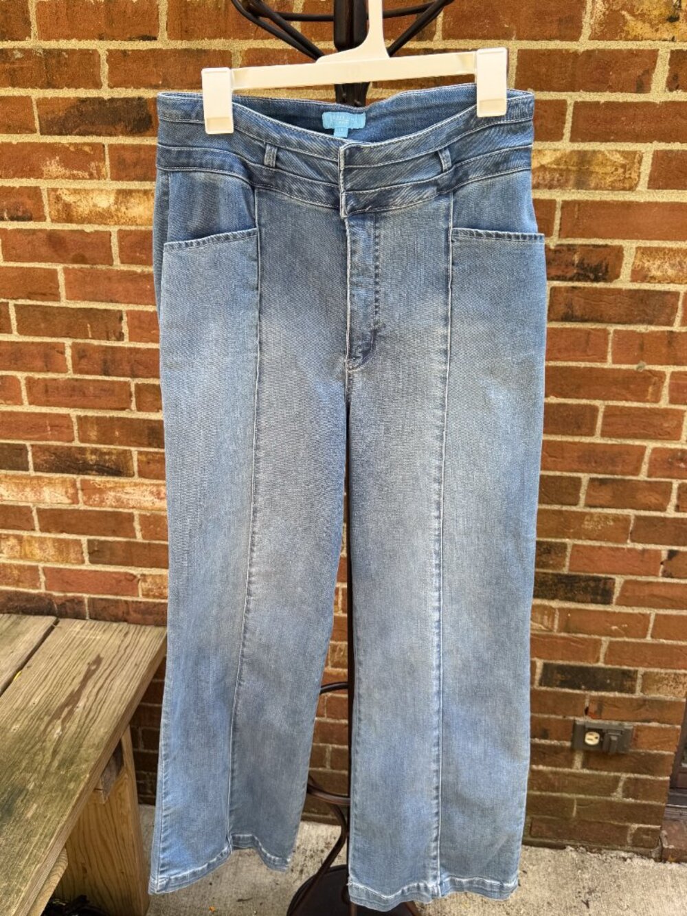 Draper James Denim High Rise Front Seam Wide Leg Jeans Size 14